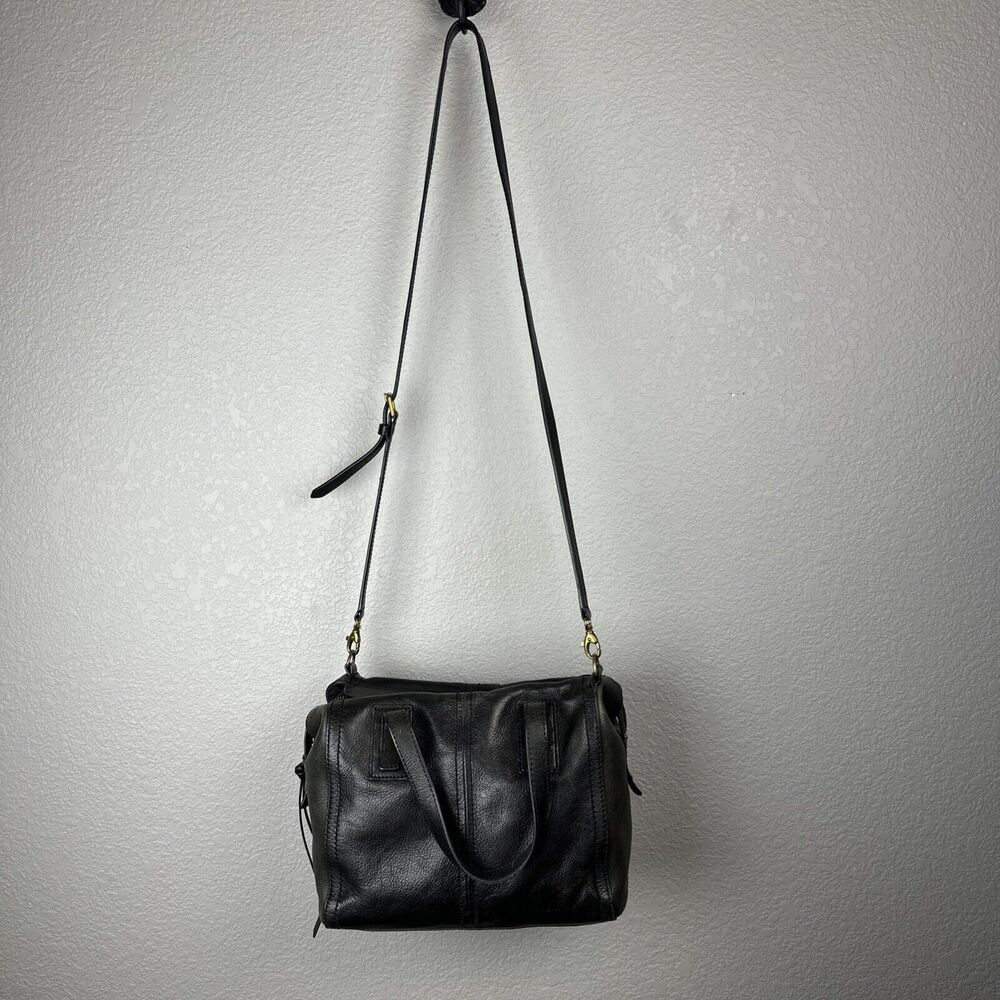 Fossil Emma Satchel Crossbody Leather Purse Handbag Two Tone Black Charcoal Gray
